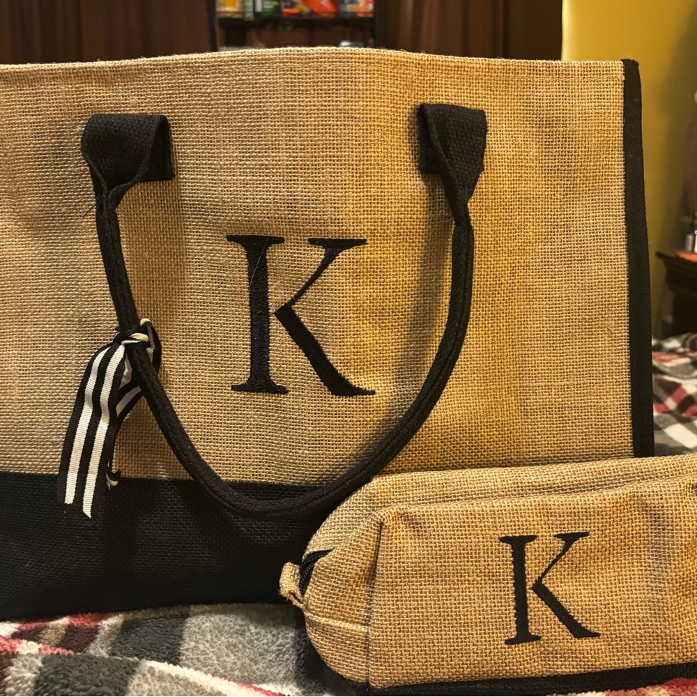 Black and Tan Monogram Tote and Pouch Set n